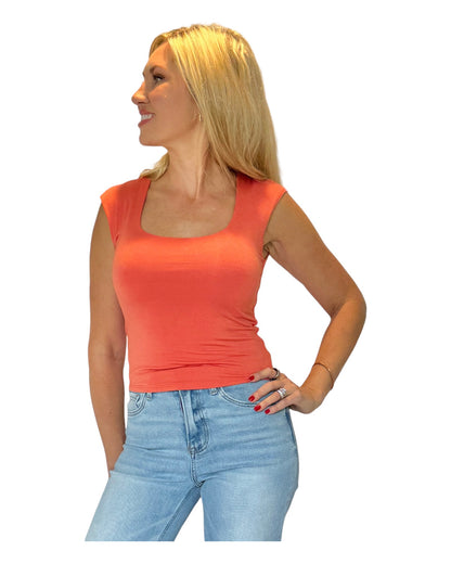 Papaya Seamless Cap Sleeve Top