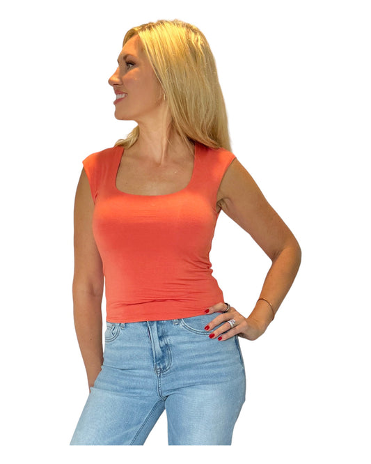Papaya Seamless Cap Sleeve Top