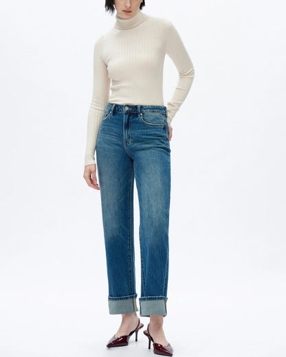 Straight Leg High-Rise Comfort Stretch Jeans in Retro Medium Blue
