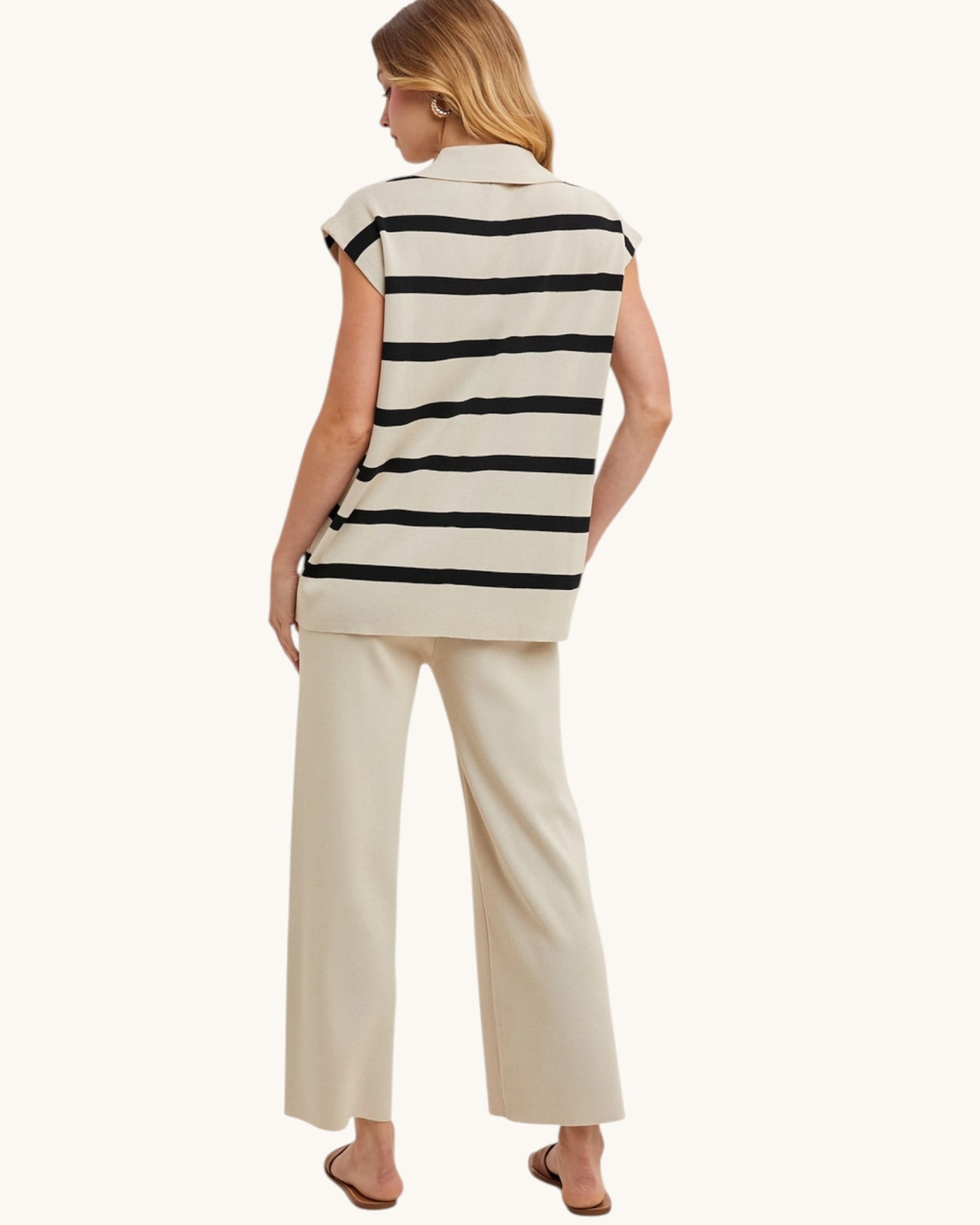 Riviera Beige Striped Polo Top