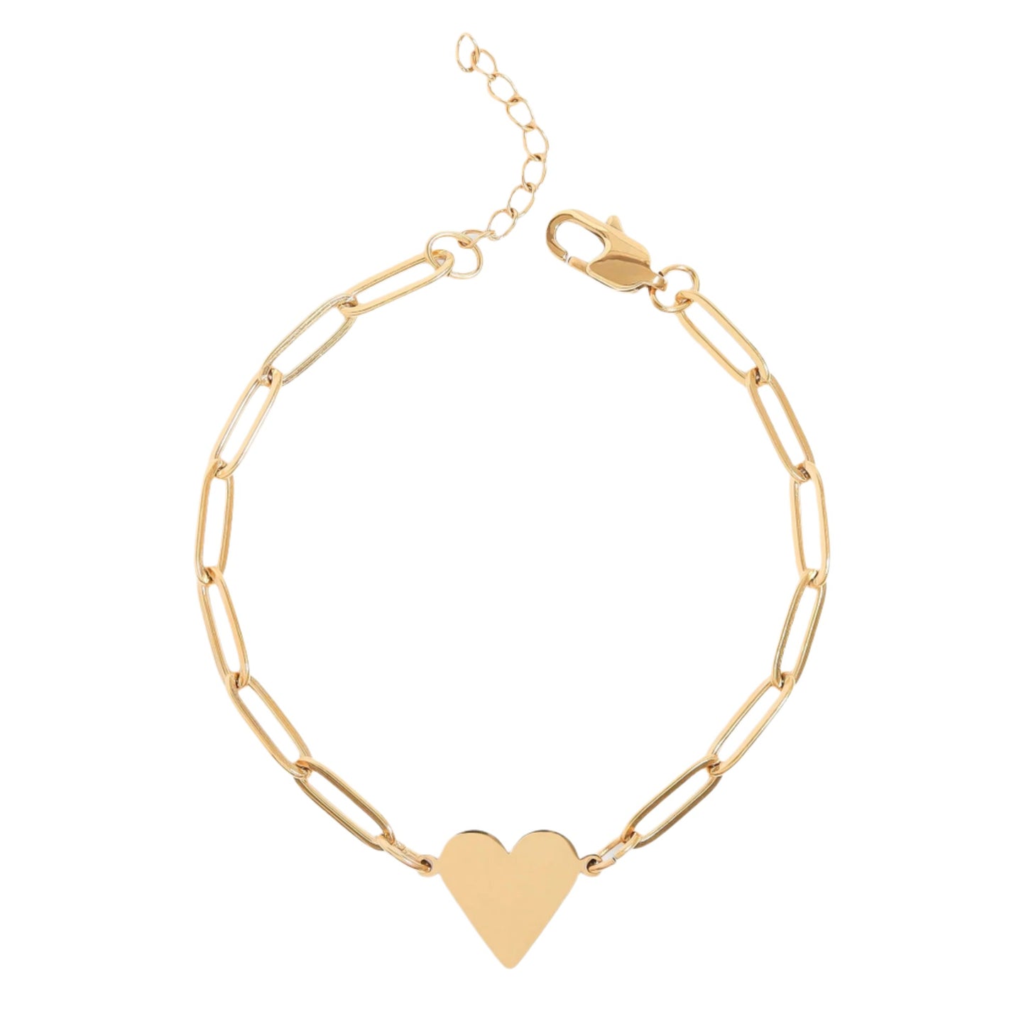 Gold or Silver Paperclip Heart Charm Bracelet (Waterproof)