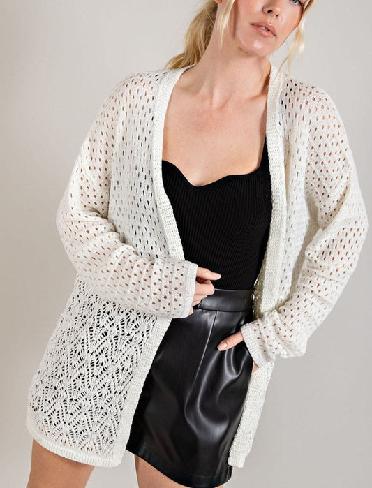 Ivory Open-Knit Eyelet Cardigan