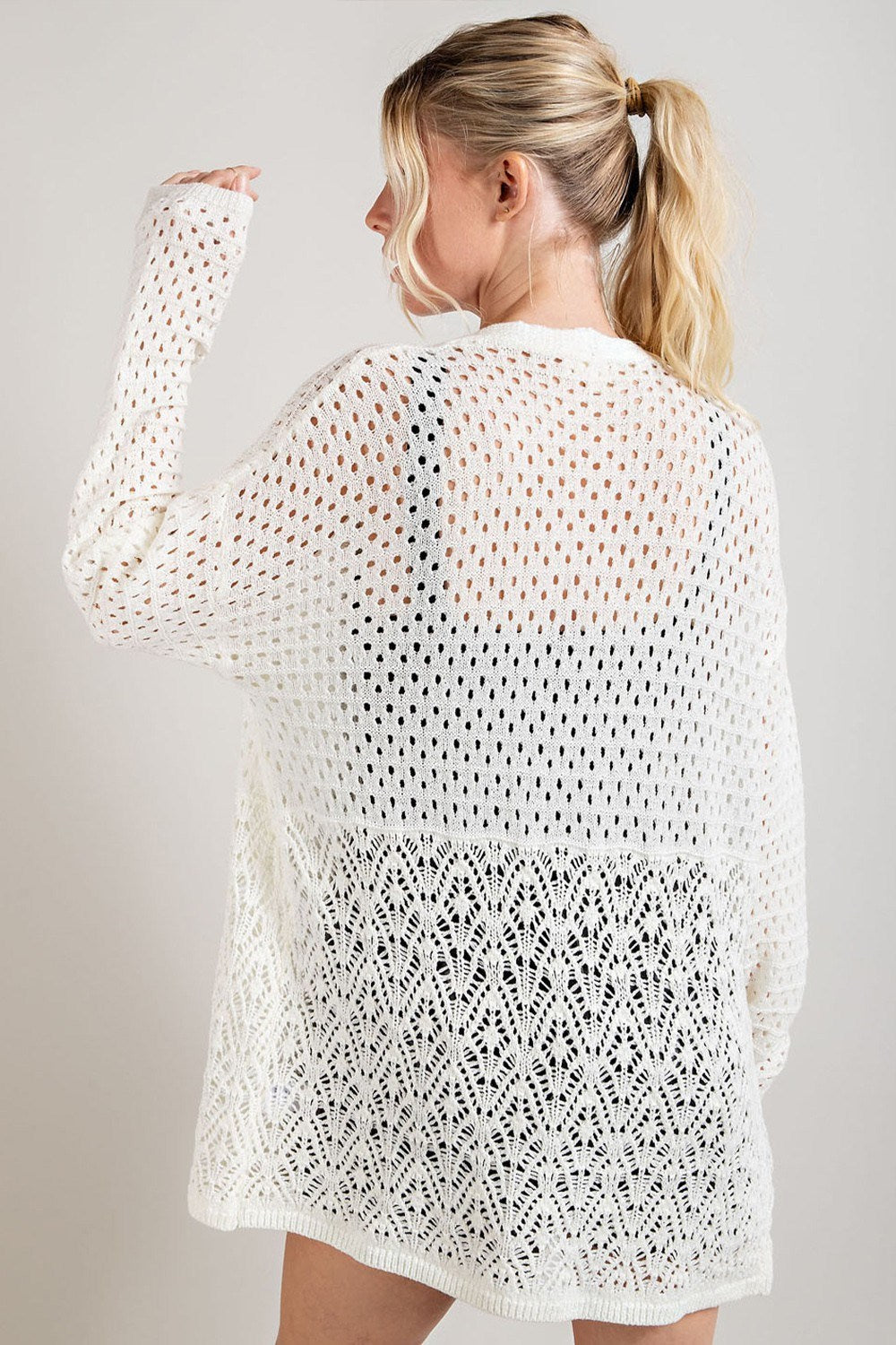 Ivory Open-Knit Eyelet Cardigan