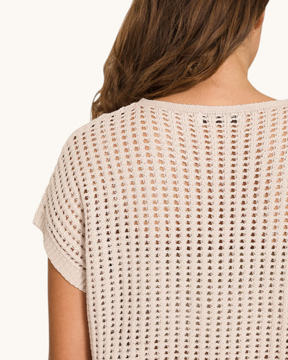 Sand Beige American Flag Open Knit Top