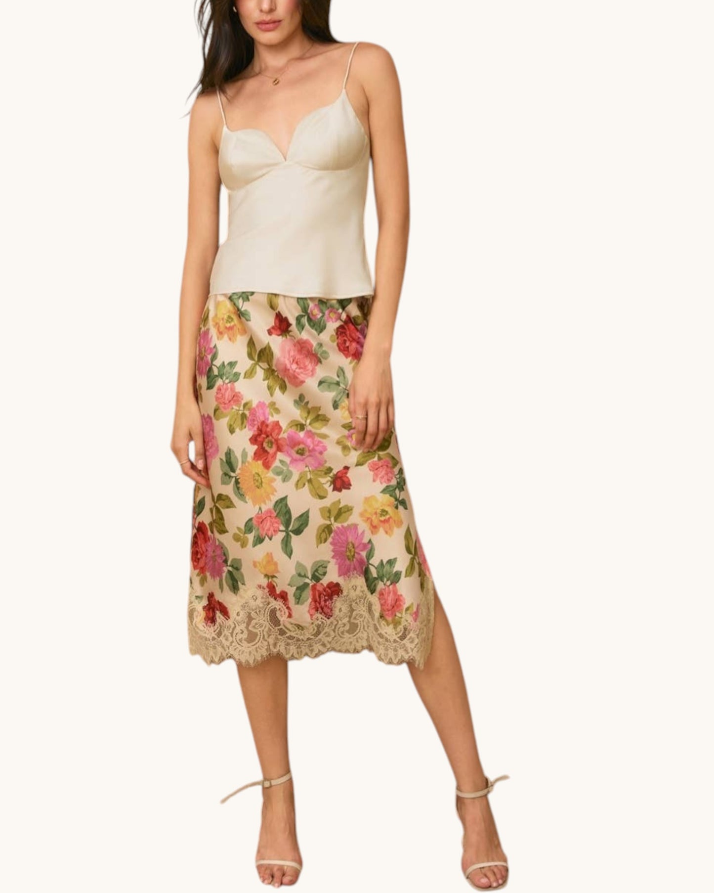 Romantic Garden Lace Hem Pencil Skirt