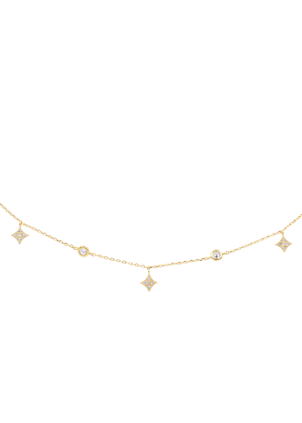 Starry Choker Necklace with star-shaped cubic zirconia charms on a 14k gold-dipped chain.