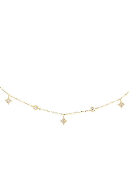 Starry Choker Necklace with star-shaped cubic zirconia charms on a 14k gold-dipped chain.