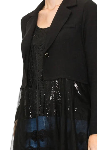 Stevie Black Crop Blazer With Tulle Duster