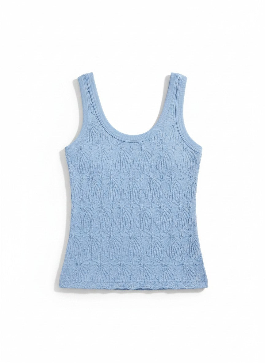Serene Blue Flower Power Vintage Wash Textured Tank Top.