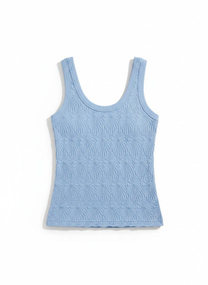 Serene Blue Flower Power Vintage Wash Textured Tank Top.
