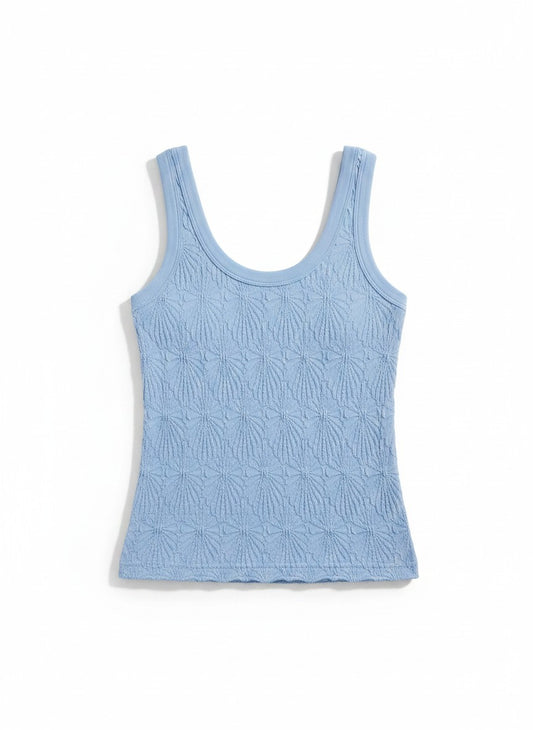 Serene Blue Flower Power Vintage Wash Textured Tank Top.