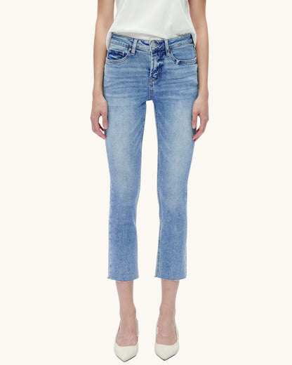 Bayeas Mid-Rise Raw Hem Ankle Jean (Lonely Wash)