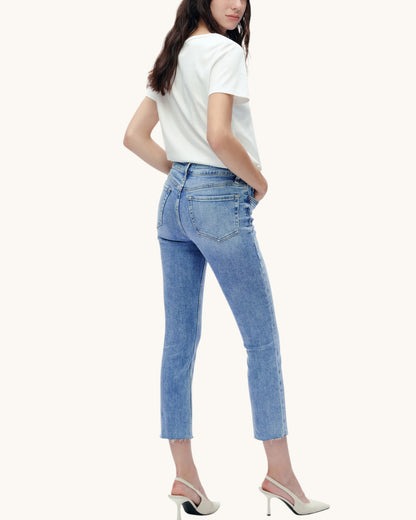 Bayeas Mid-Rise Raw Hem Ankle Jean (Lonely Wash)