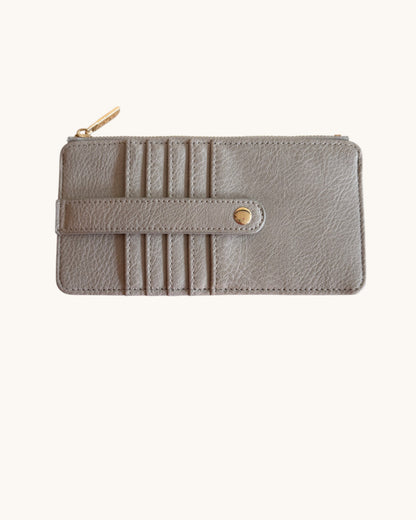 Powder blue wallet on a white background.