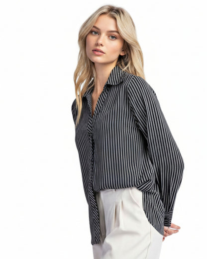 Black Pinstripe Button Up Shirt