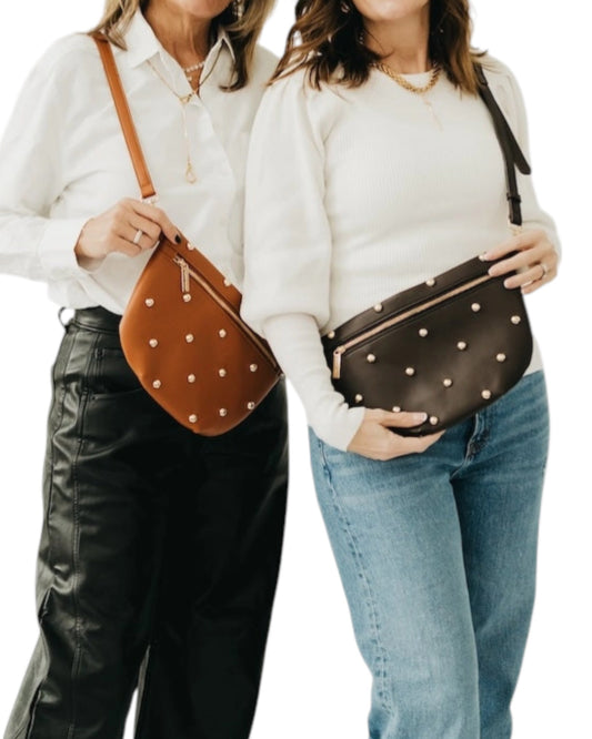 Gold Studded Vegan Leather Bum Bag - 2 Colors