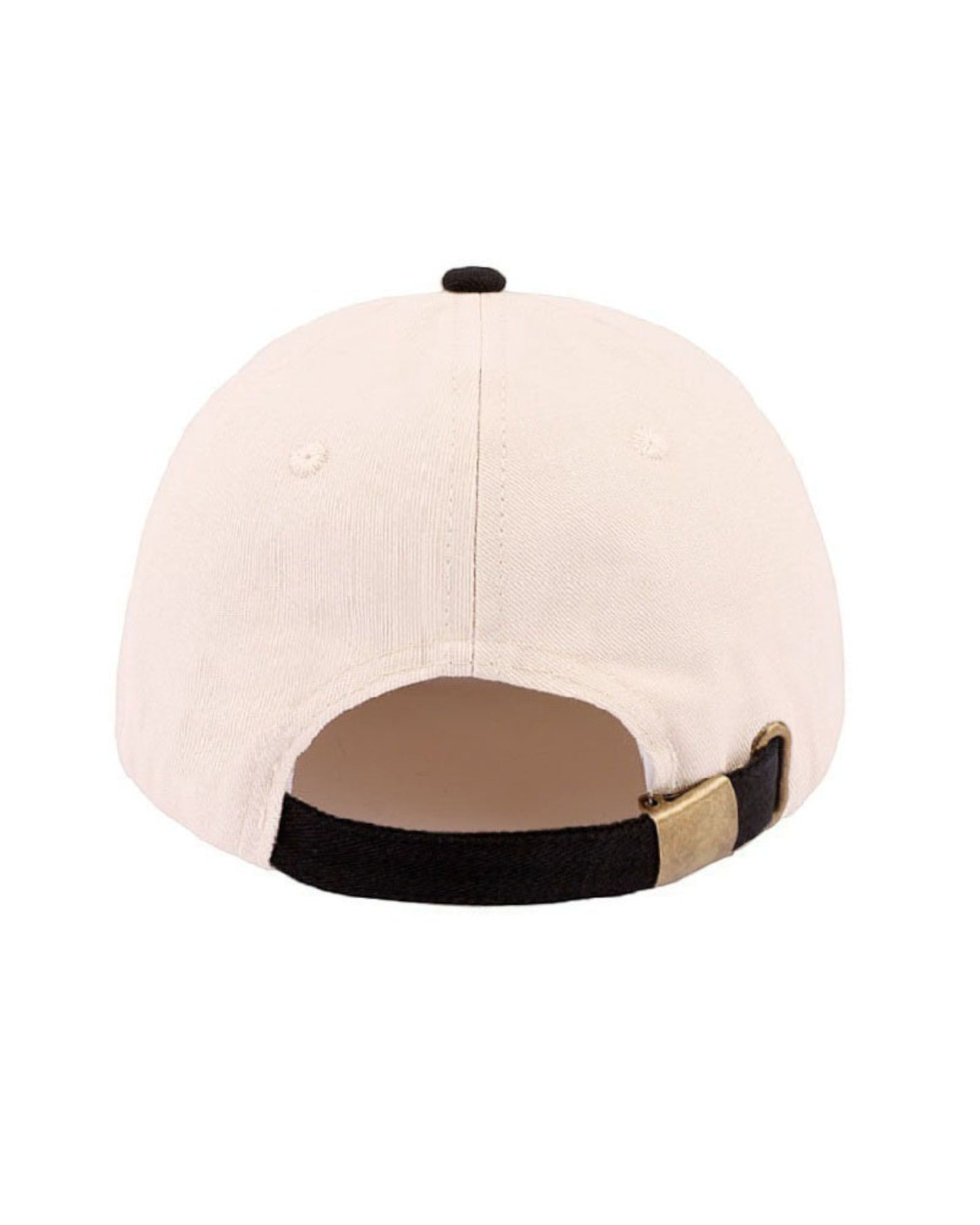 Beige cap with a black strap on a white background.