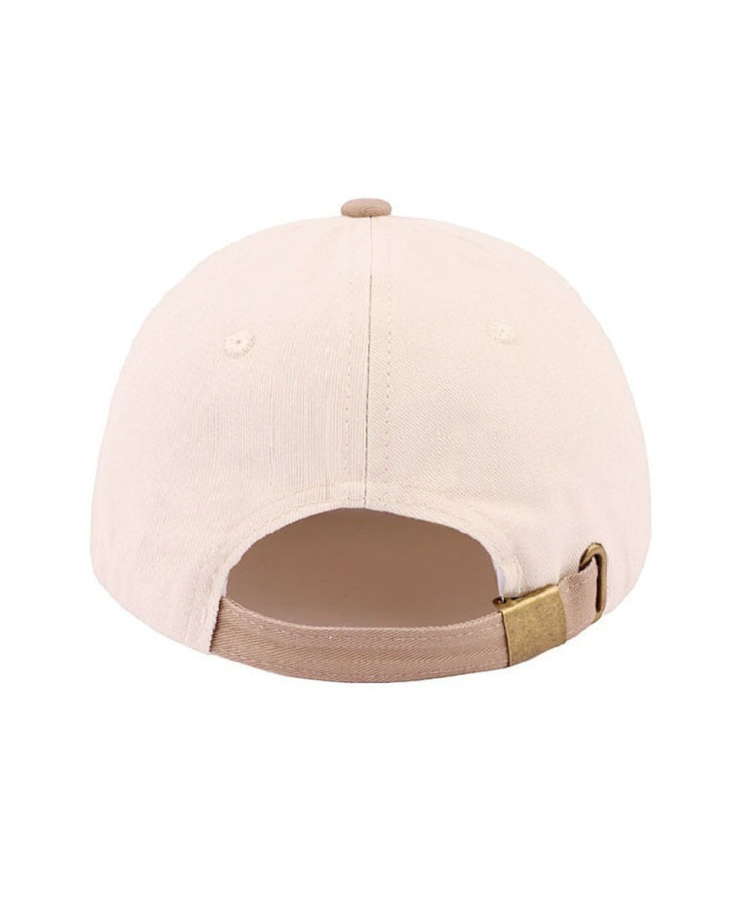 Beige cap with brown brim on a white background.