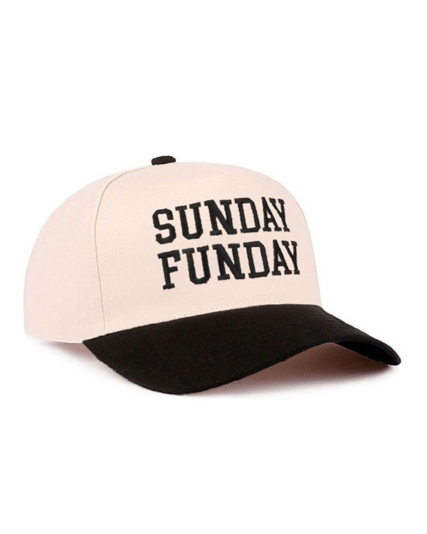 Cap with 'SUNDAY FUNDAY' text on a white background.