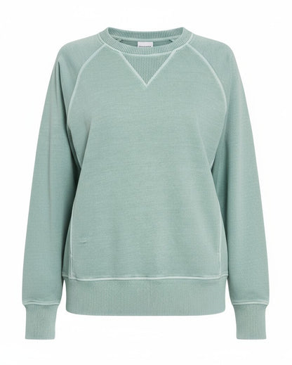 Pigment-dyed 100% cotton French terry pullover in Ash Blue with pockets, ribbed trim, and relaxed, oversized fit.