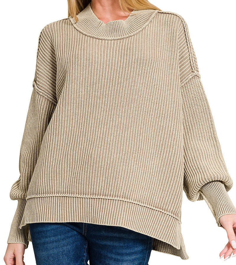 Light mocha ribbed sweater.