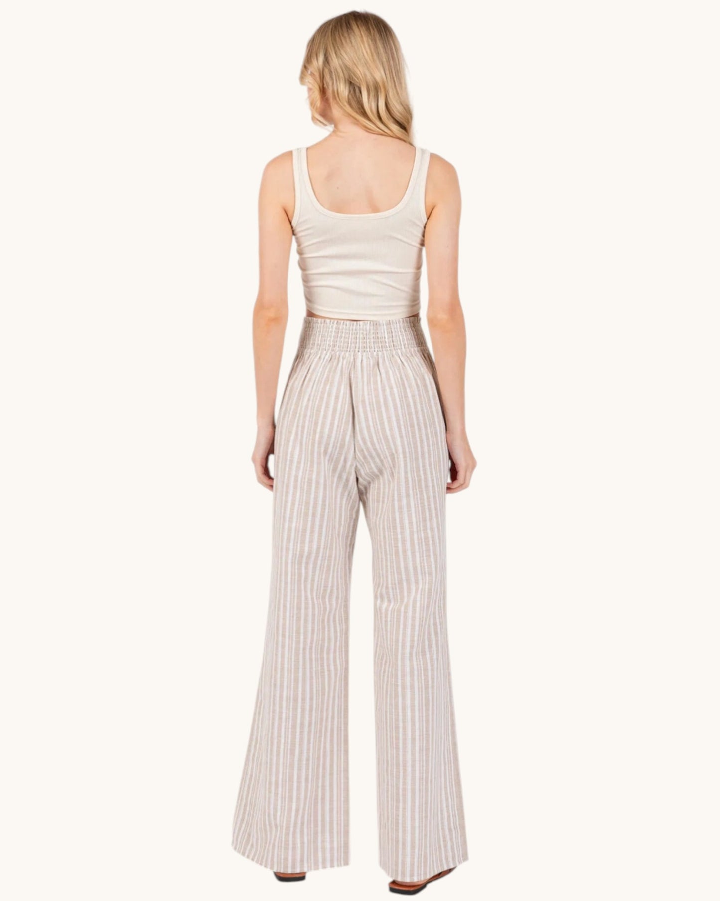 Linen Blend Striped Wide Leg Pants (Taupe and Ivory)
