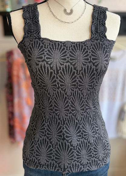 Charcoal textured tank top on a mannequin.