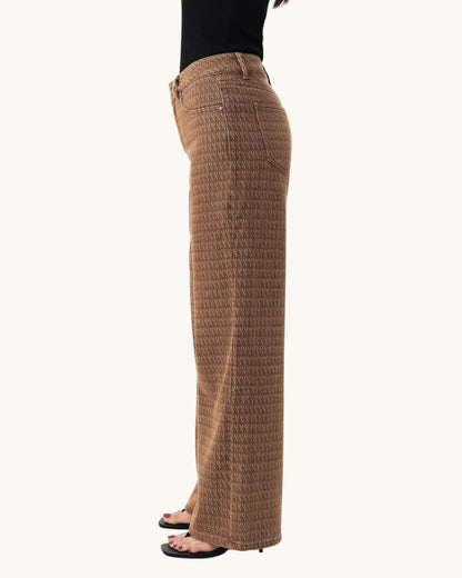 Bayeas Mid-Rise Wide Leg Soft Textured Jeans (Toffee)