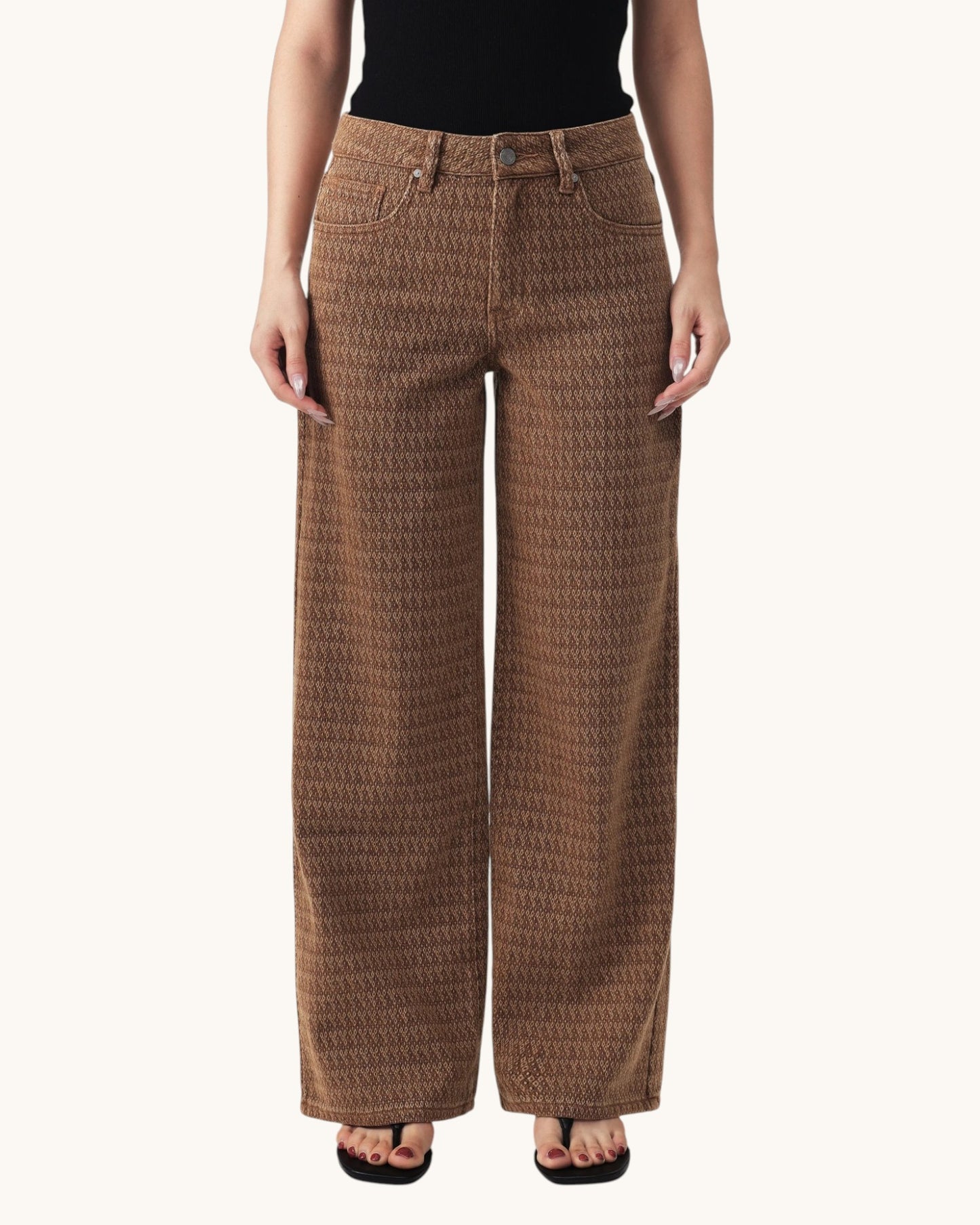 Bayeas Mid-Rise Wide Leg Soft Textured Jeans (Toffee)