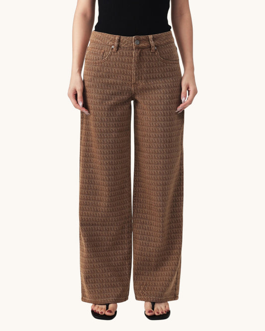 Bayeas Mid-Rise Wide Leg Soft Textured Jeans (Toffee)