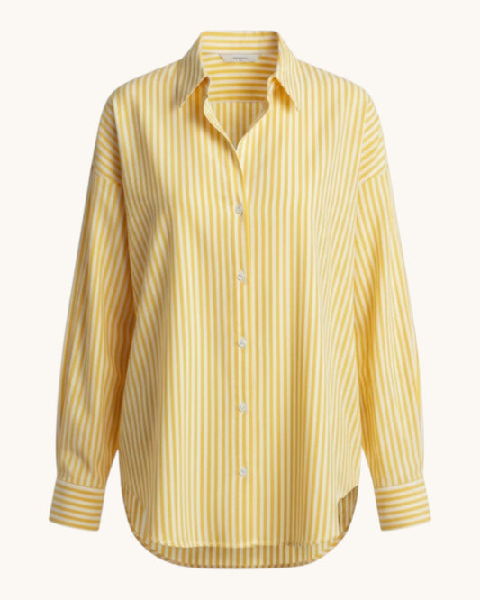 100% Cotton Yellow Striped Button-Up Shirt