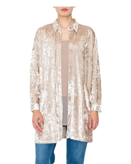 Luxe Velvet Champagne Oversized Shirt Jacket