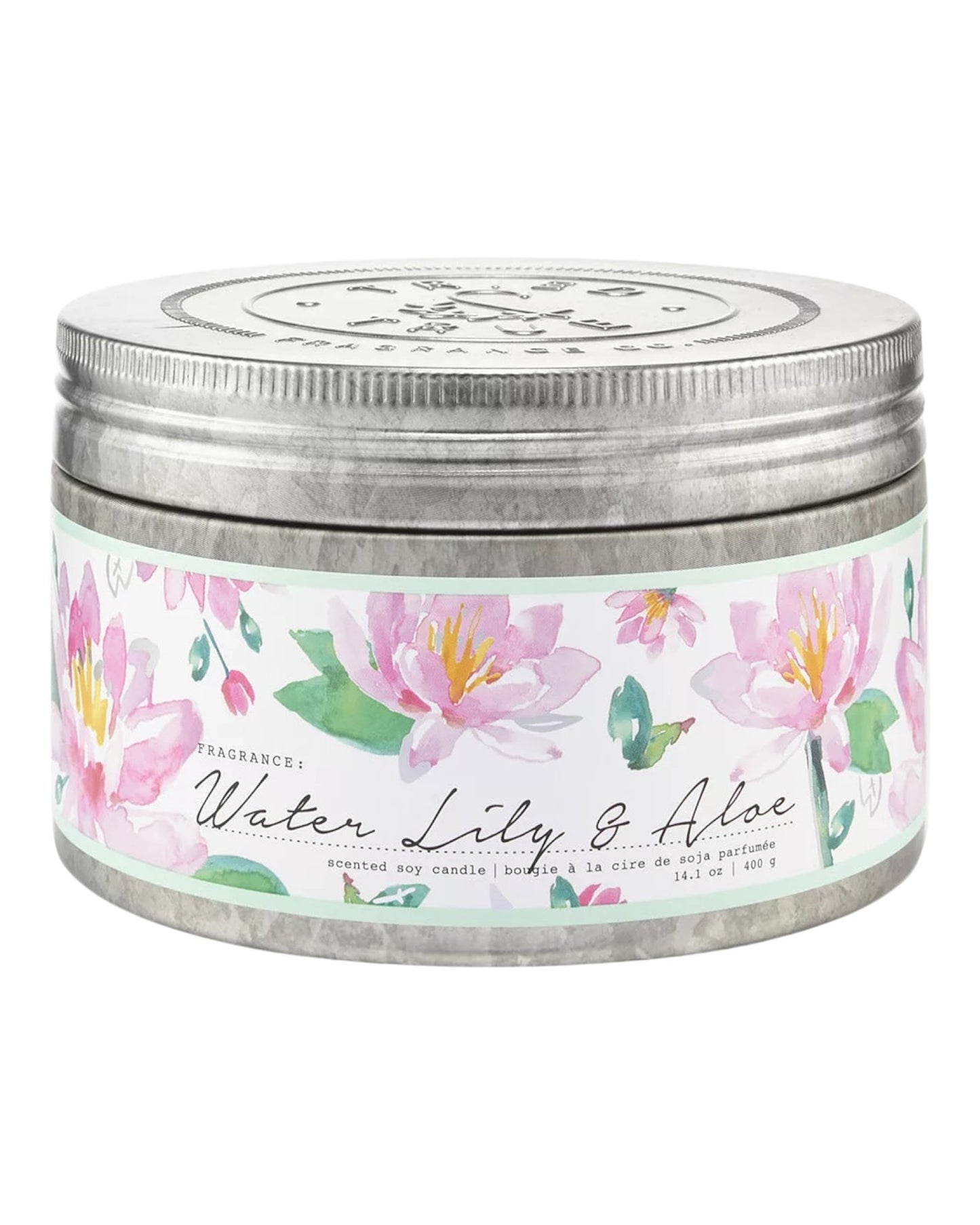Water Lily & Aloe Large Tin Soy Candle