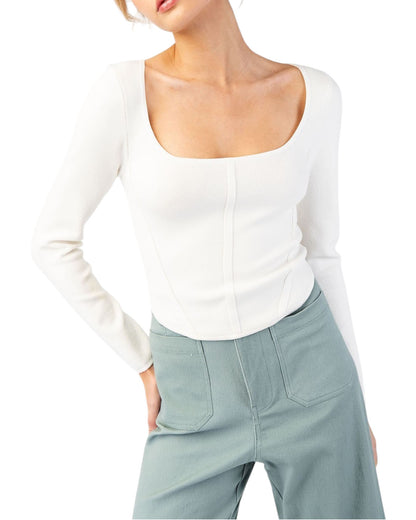 Winter White Square Neck Knit Long Sleeve Top