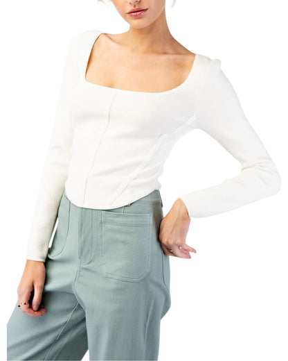 Winter White Square Neck Knit Long Sleeve Top