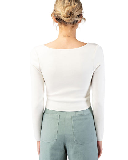 Winter White Square Neck Knit Long Sleeve Top
