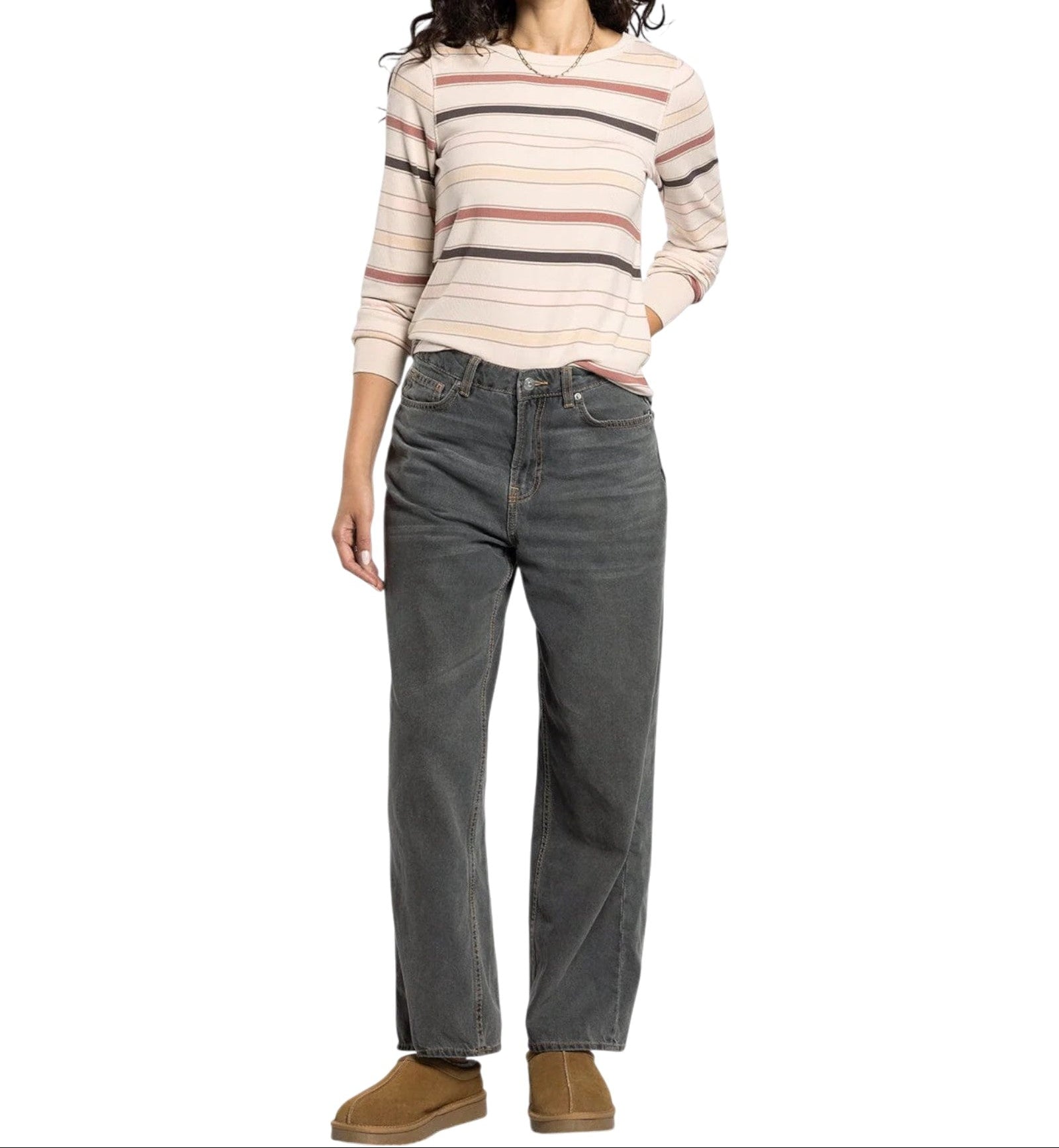 Desert striped long sleeve crew neck top with lightweight micro modal fabric