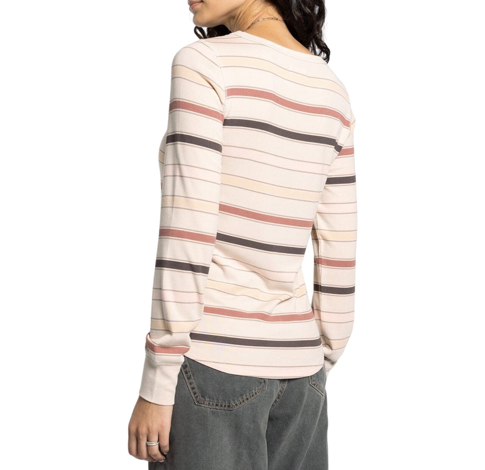 Desert striped long sleeve crew neck top with lightweight micro modal fabric