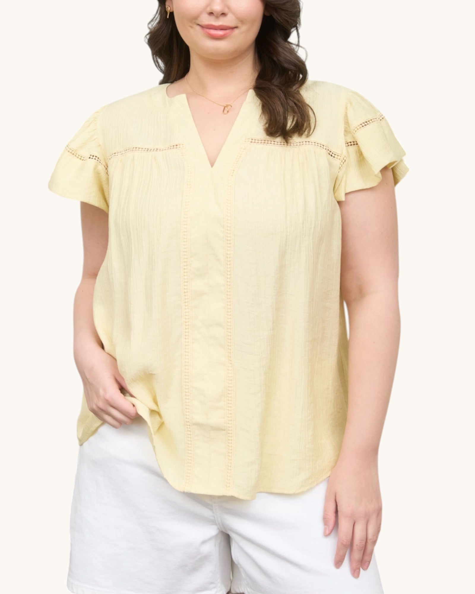 Sunshine Lace Trim Short Sleeve Top