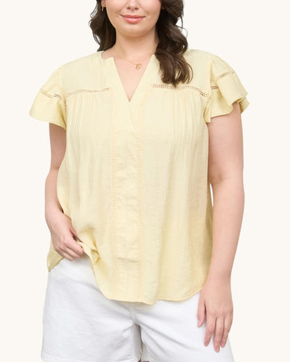 Sunshine Lace Trim Short Sleeve Top