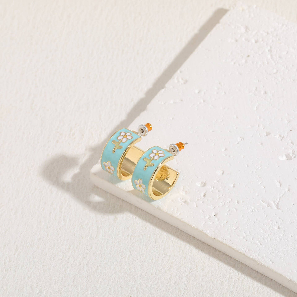 Garden Meadow Enamel Huggie Hoop Earrings (Blue)