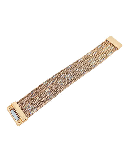 Tan Leather & Inlaid Crystal Layer Bracelet