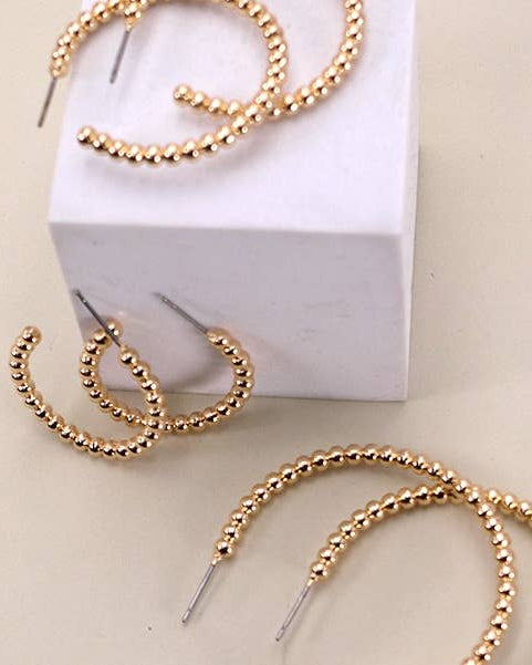 3 pair set of gold ball hoops 