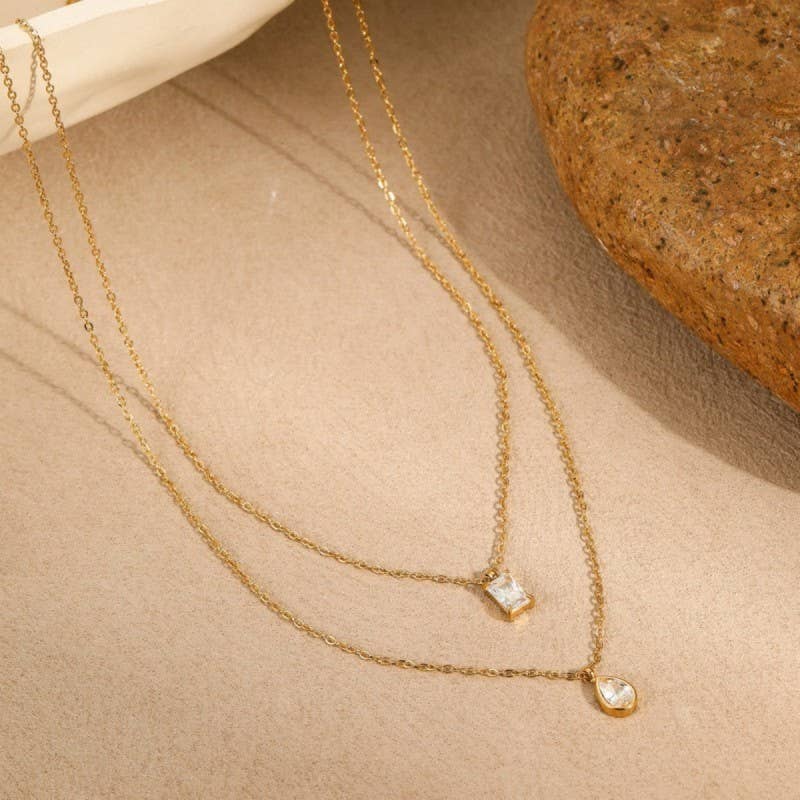Layered Gold Dual Rhinestone Necklace