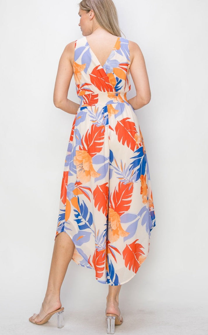 Tropical Bright Floral Print Jumpsuit