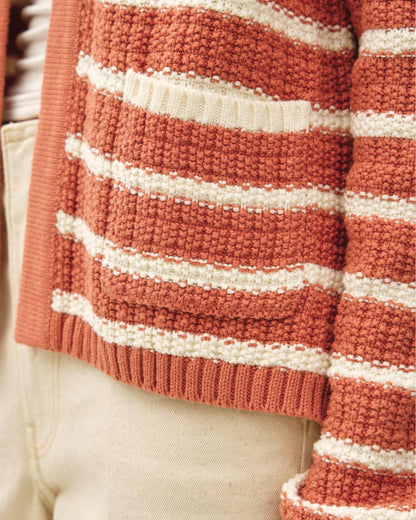 Close up of the Copper Ridge Chunky Knit Stripe Cardigan.
