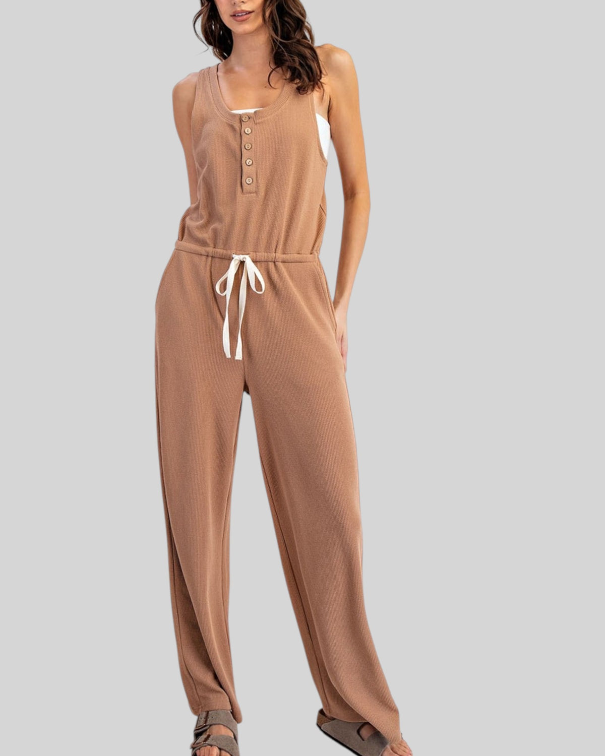 Cocoa Comfort Sleeveless Henley Jumpsuit