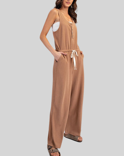 Cocoa Comfort Sleeveless Henley Jumpsuit
