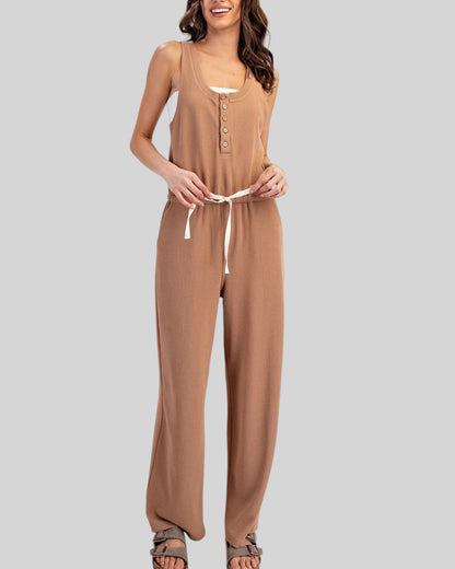 Cocoa Comfort Sleeveless Henley Jumpsuit