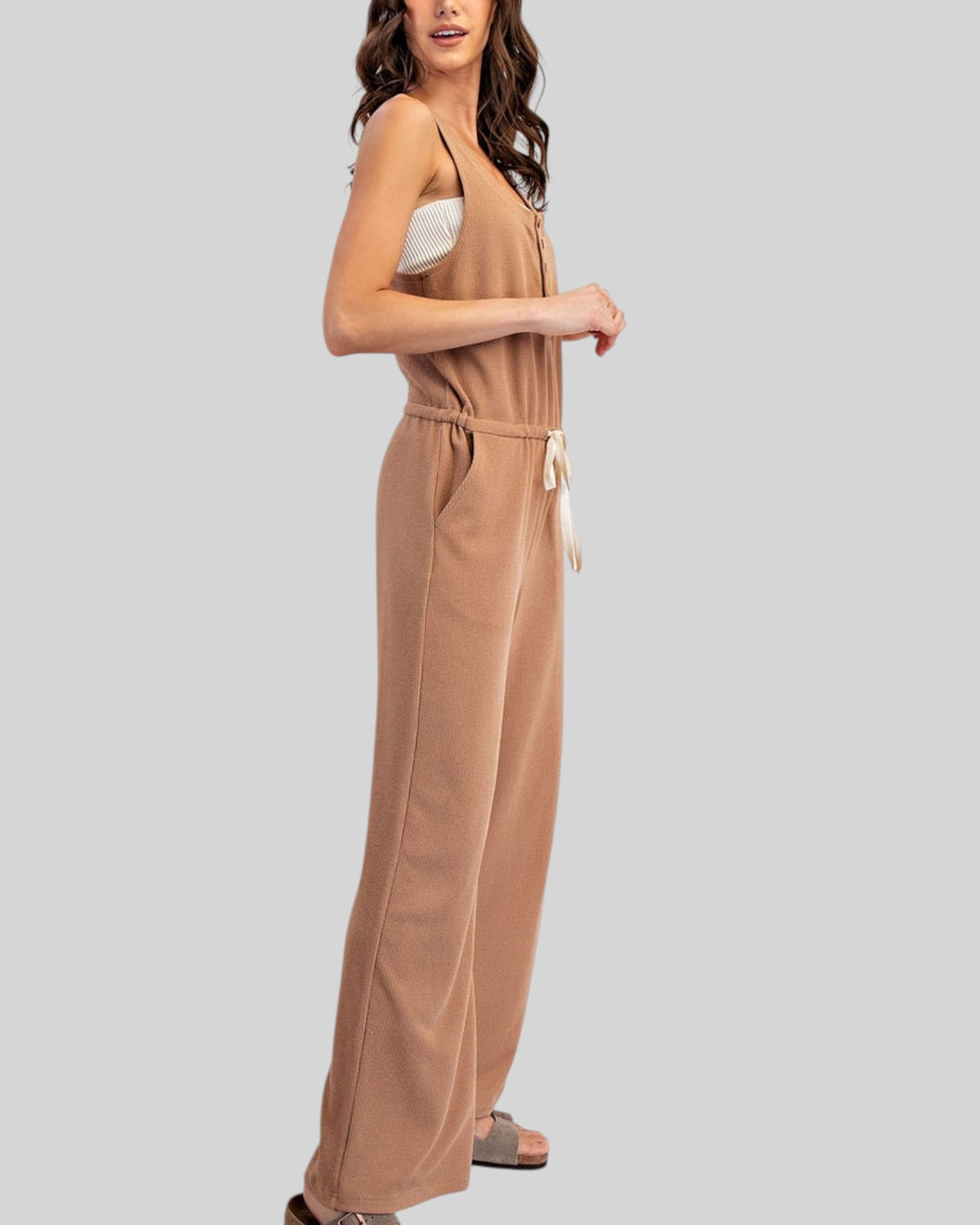 Cocoa Comfort Sleeveless Henley Jumpsuit